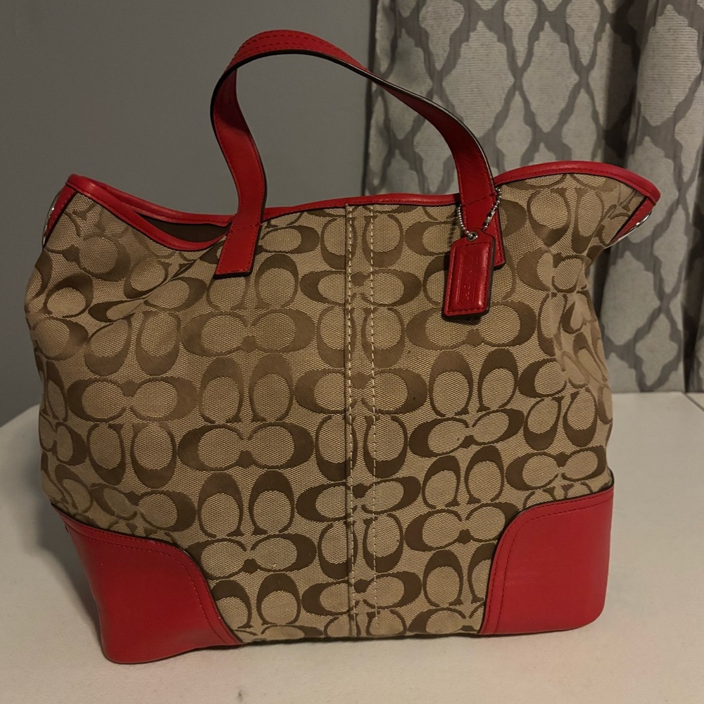 Coach Hadley Purse Handbag Red Tan Genuine Missing Shoulder Strap